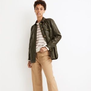 NWT Madewell Olive Green Vegan Faux Leather Chore Shirt Jacket Size M